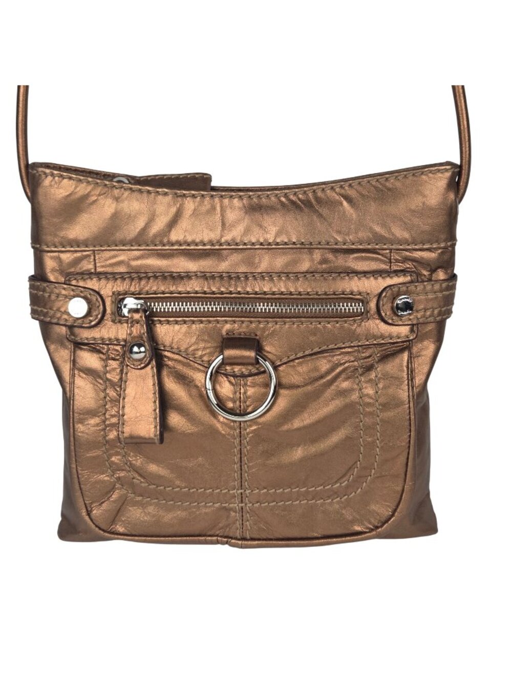 Tignanello Genuine Leather Crossbody Bag Bronze 10" x 10"